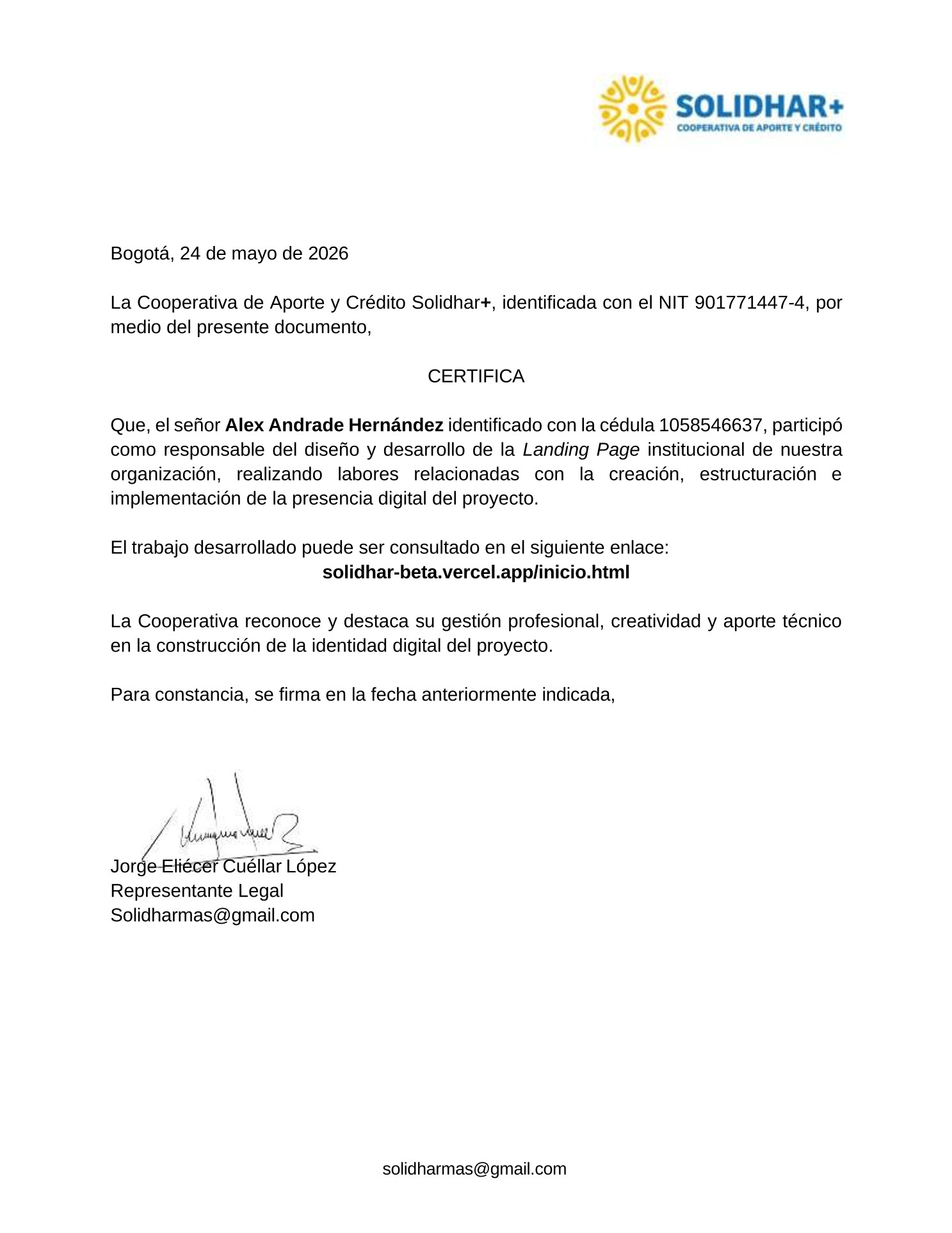 Certificado Solidar